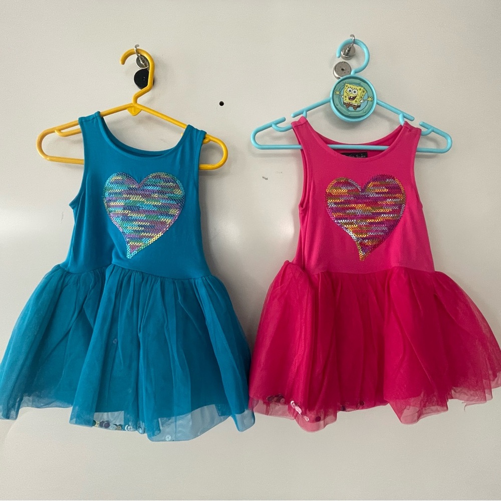 Twins girls 12 months Cynthia Rowley pink blue heart dress set NWT sequins